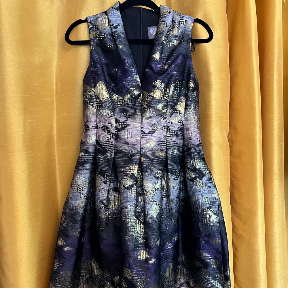 Vince Camuto Purple and Black Pleated Mini Dress